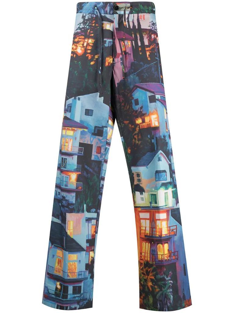 house-print wide-leg trousers
