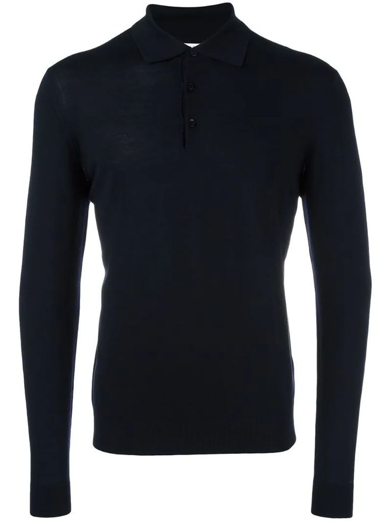 long sleeved knitted polo shirt