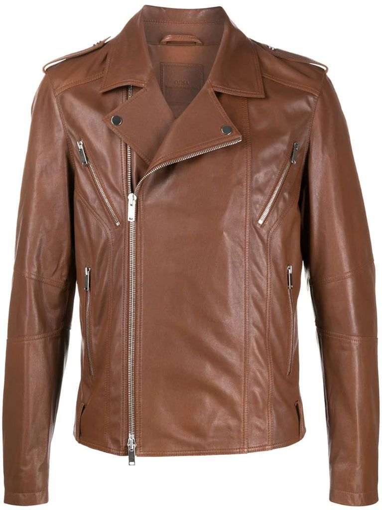 regular-fit zip-up biker jacket