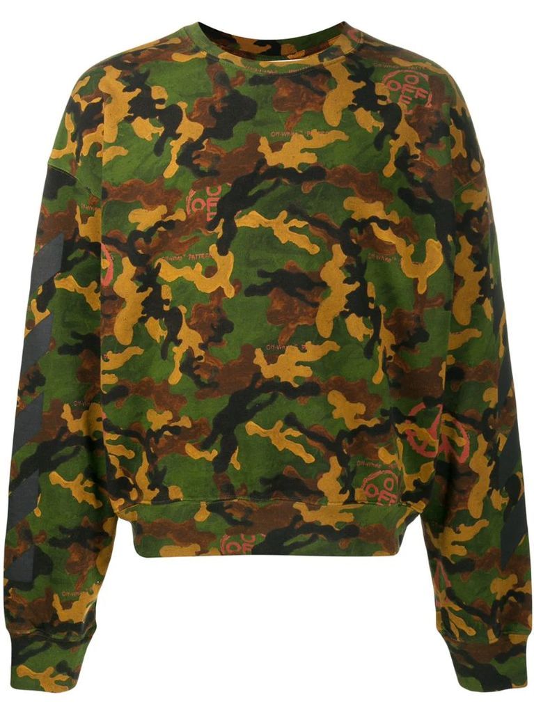 camouflage print crew neck sweatshirt