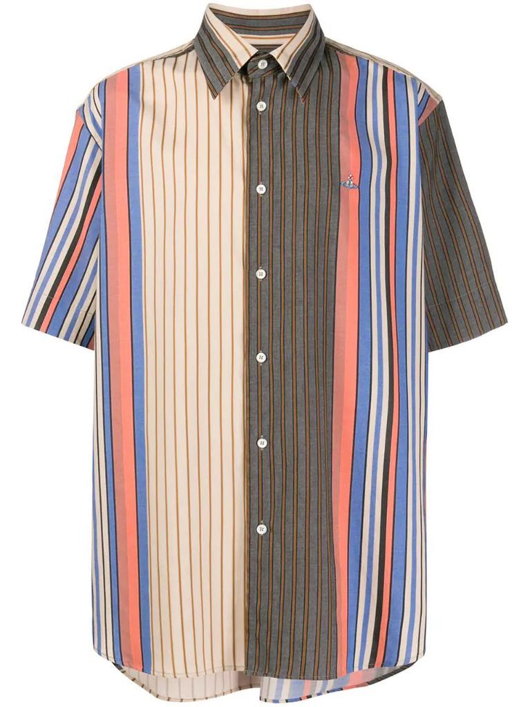 striped logo embroidered shirt