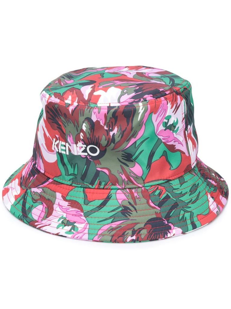 floral print logo bucket hat