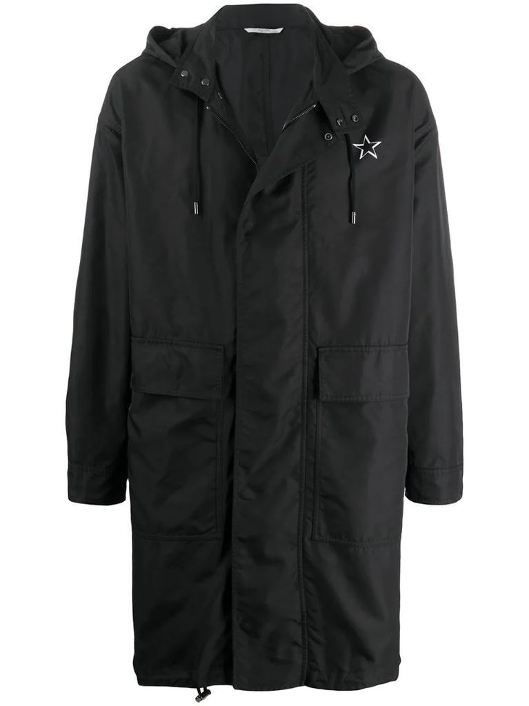 hooded logo raincoat