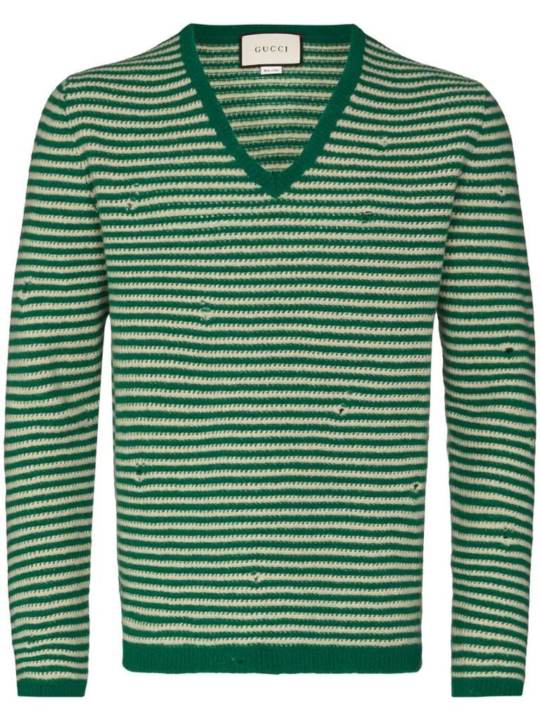 distressed striped wool jumper