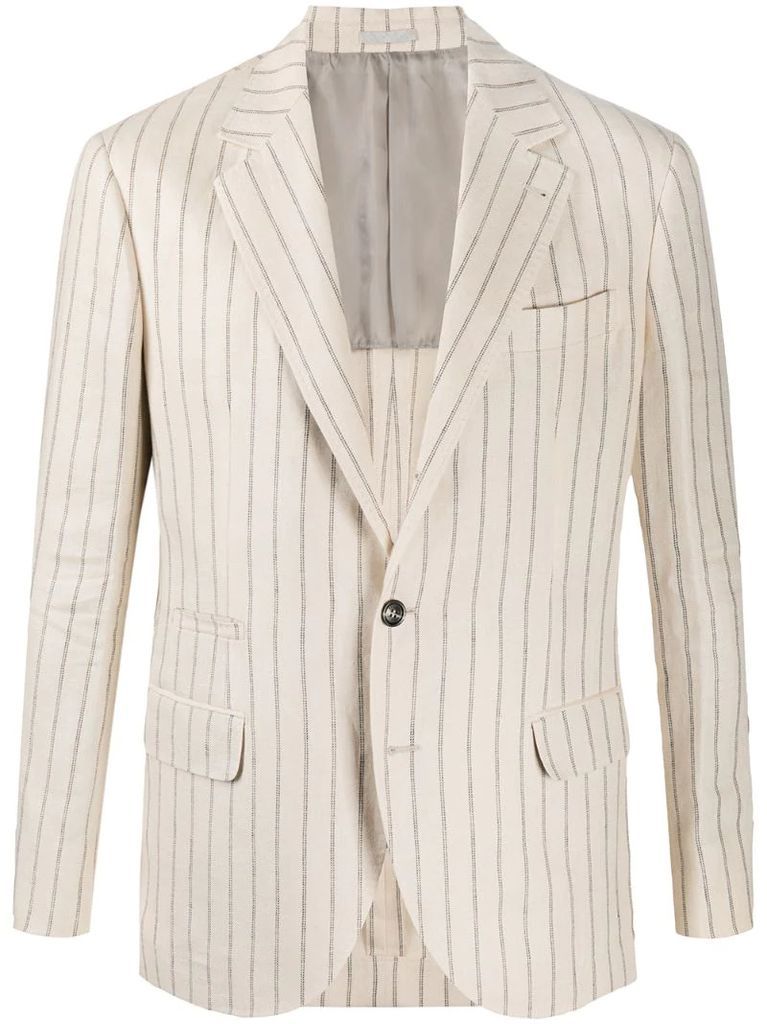 striped single-breasted linen blazer
