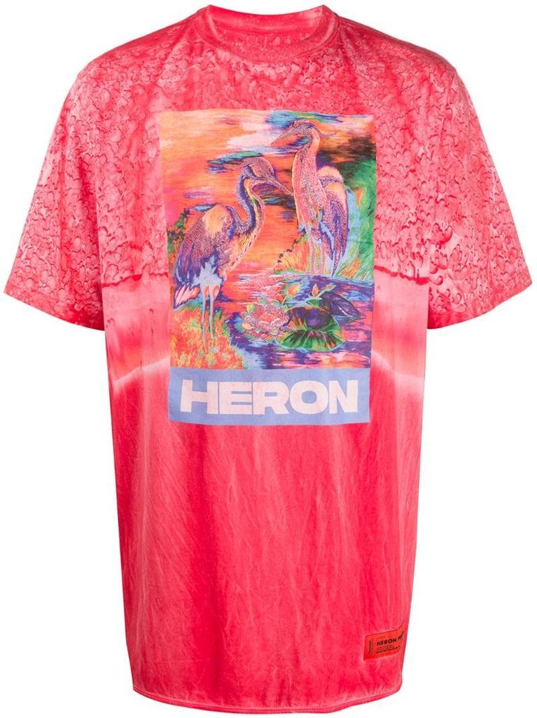 tie dye heron print T-shirt