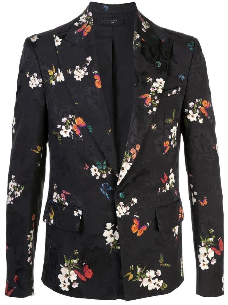 floral embroidered printed blazer