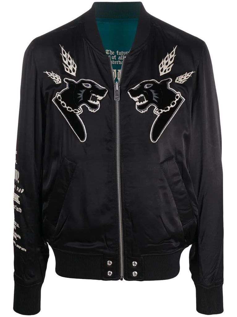 panther-appliqué bomber jacket
