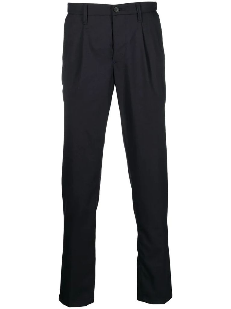 pleat-front straight leg trousers
