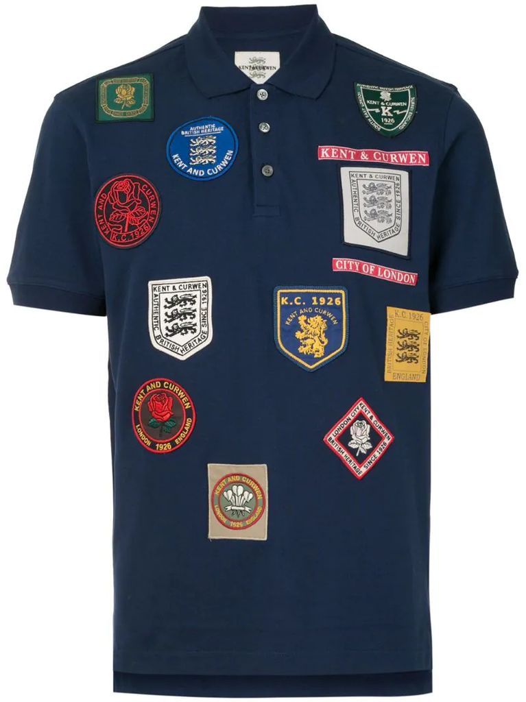 short sleeve embroidered patch polo shirt