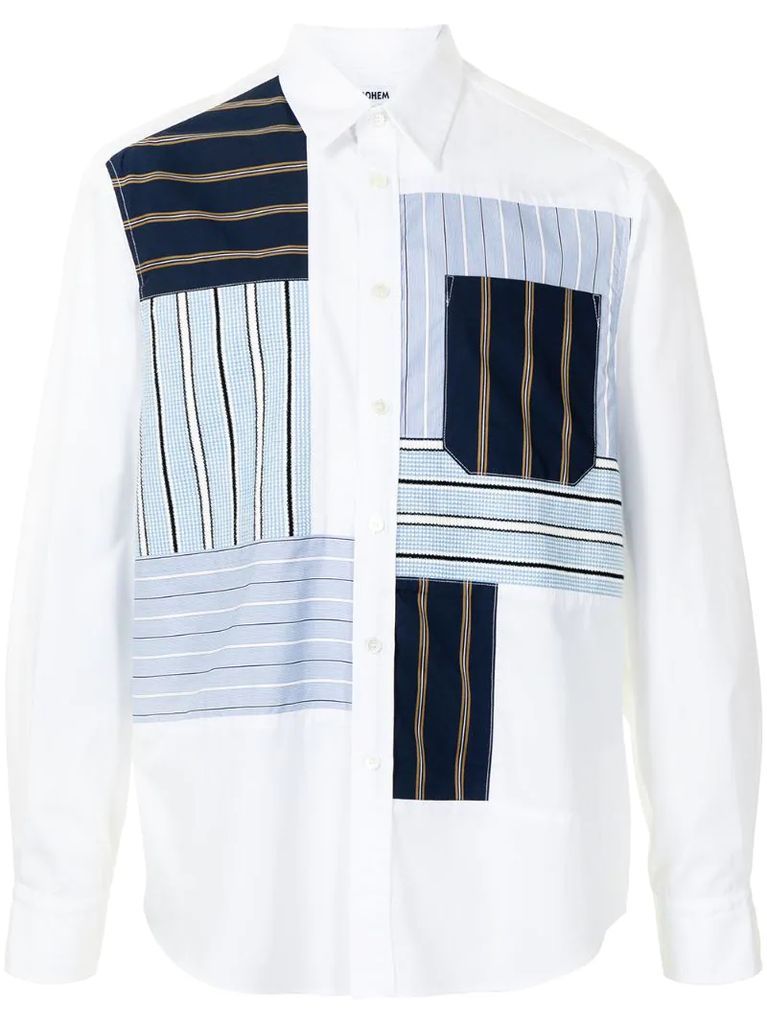 patchwork panelled long-sleeved shirt