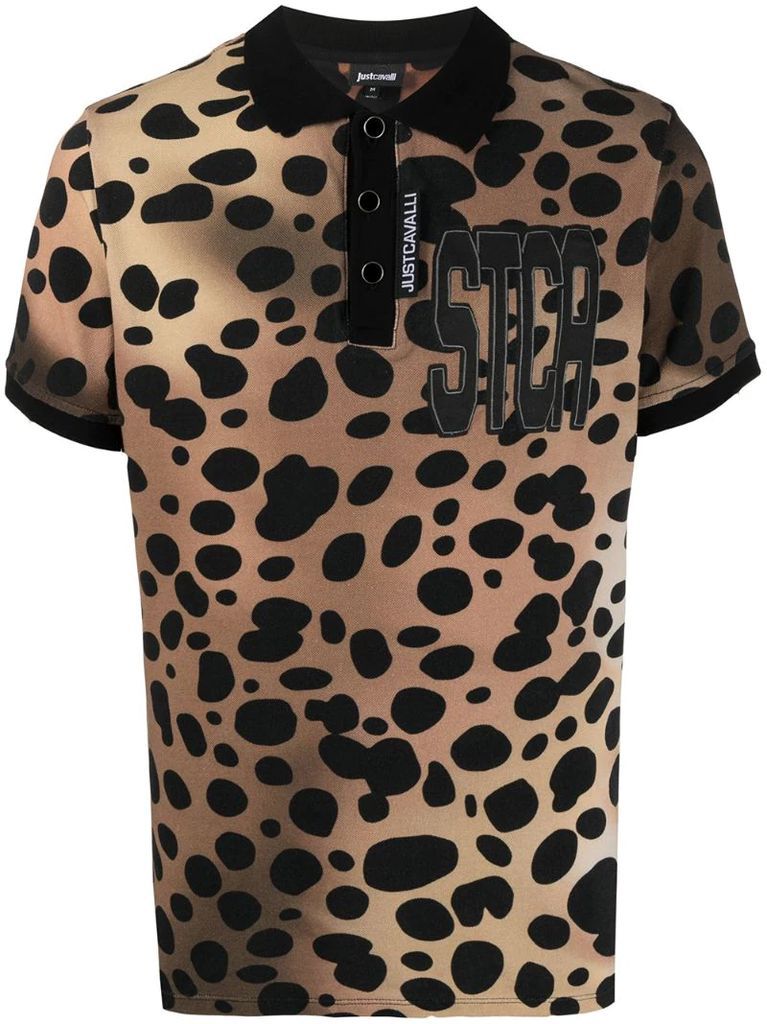 logo-patch leopard print polo shirt