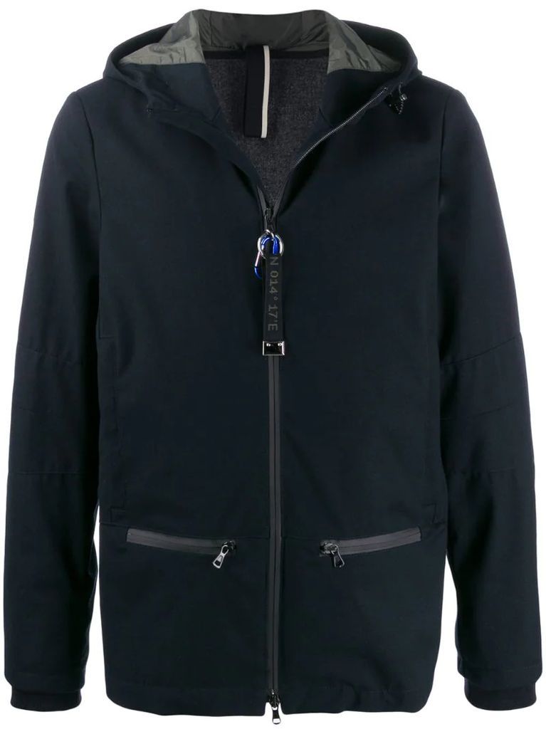 hooded front-zip jacket
