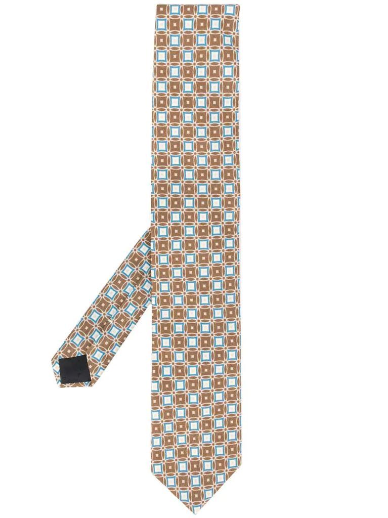 geometric print silk tie