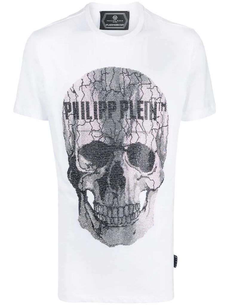 rhinestone skull logo T-shirt