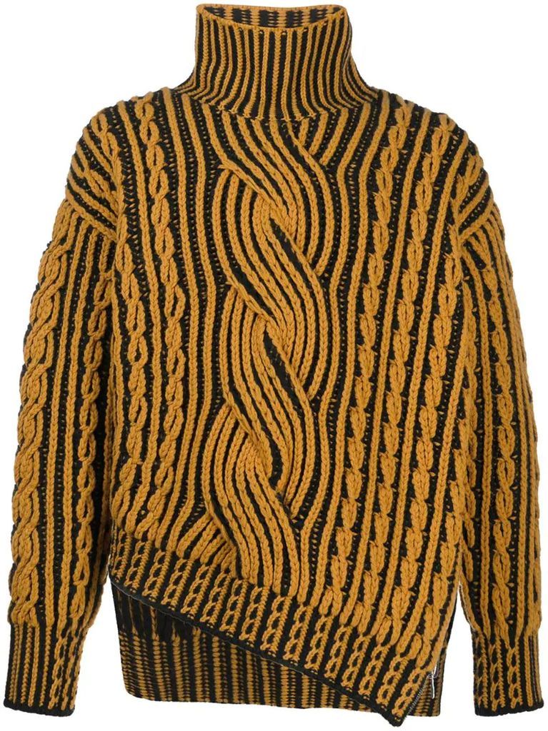 zip-detail cable knit jumper