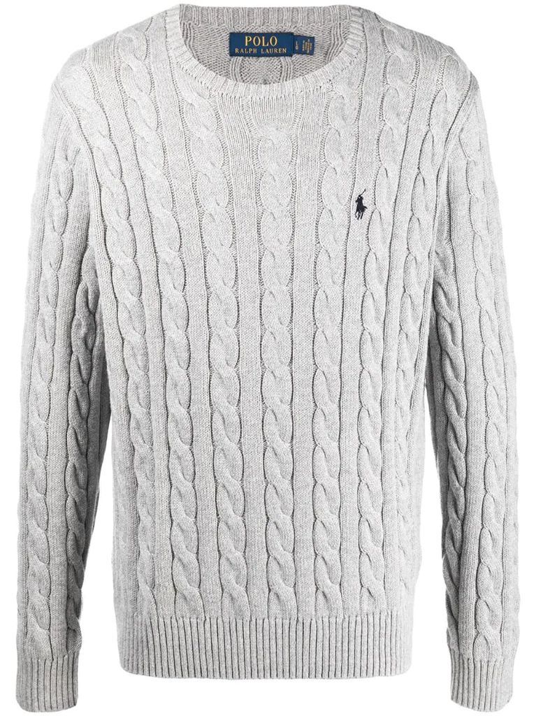 logo-patch cable-knit jumper