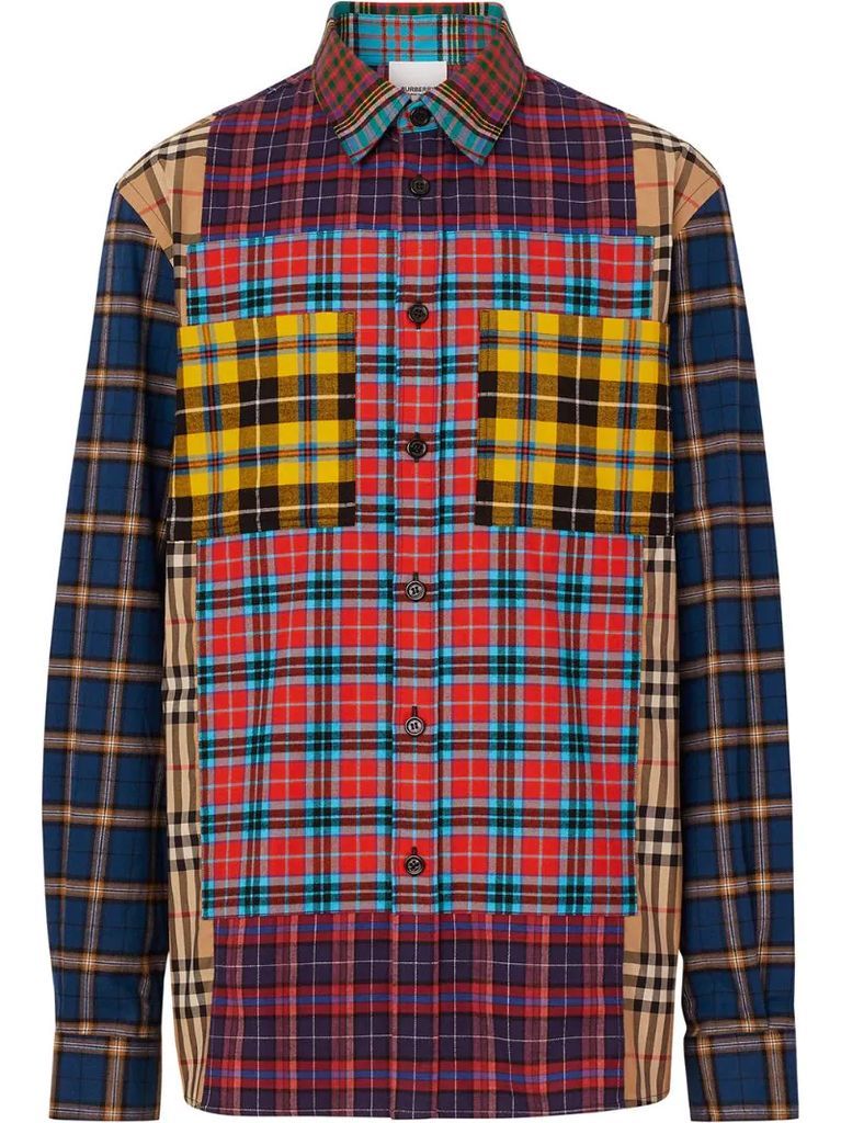 patchwork check oversized shirt