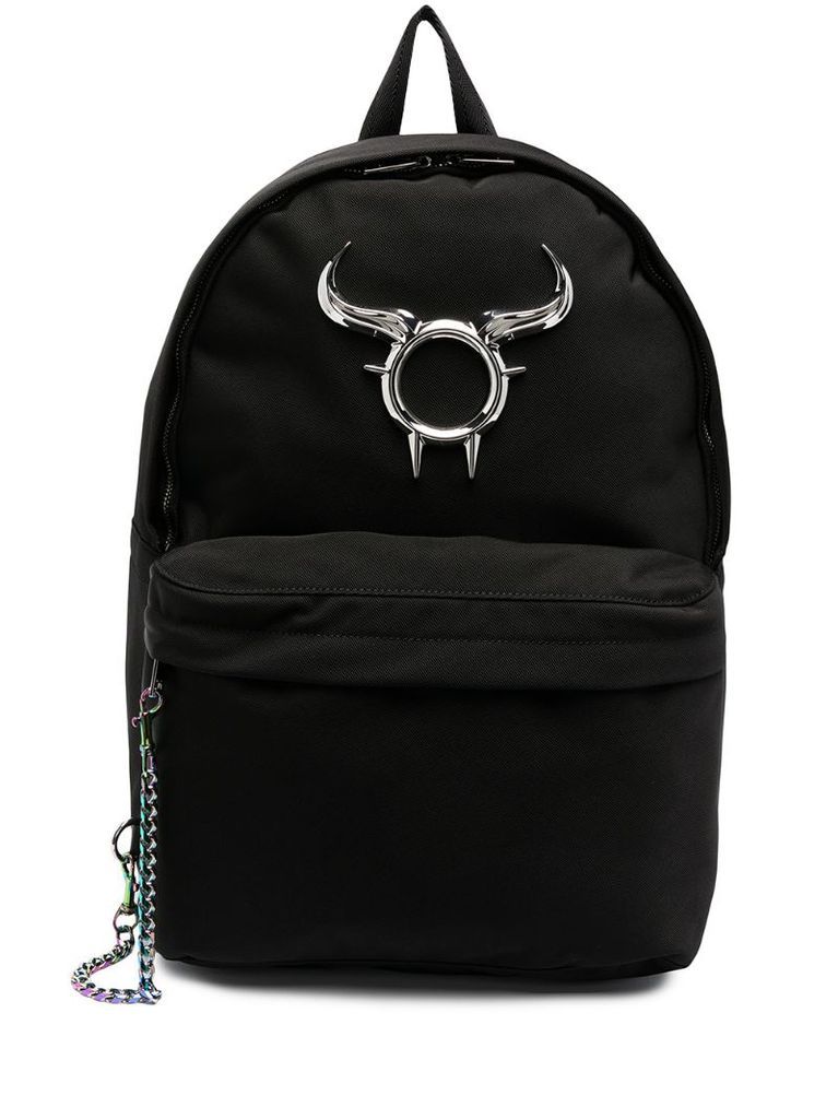 bull horn logo-print backpack