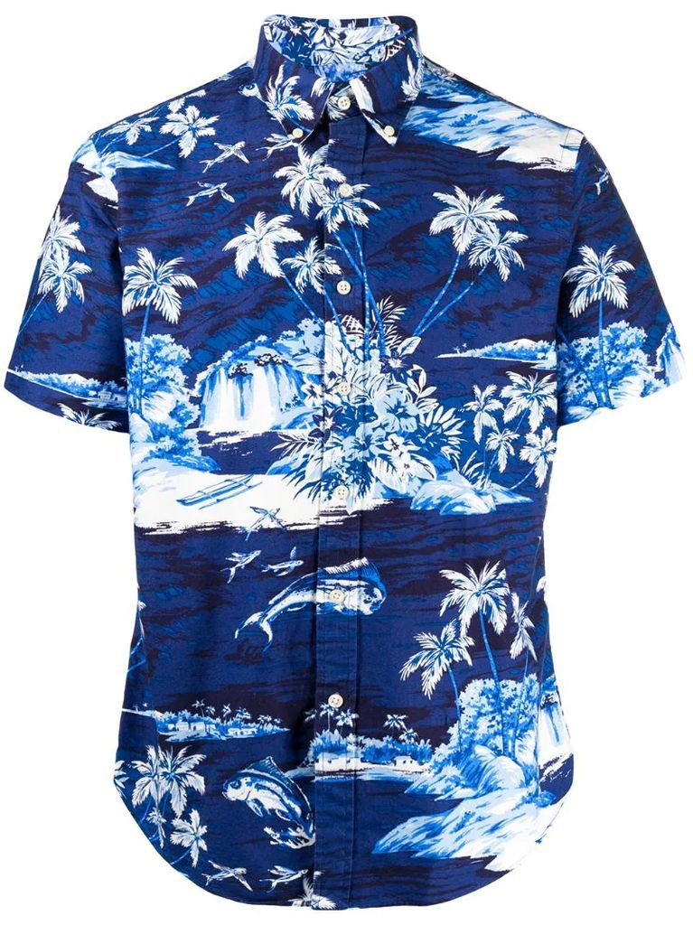 Hawaiian print button-down shirt