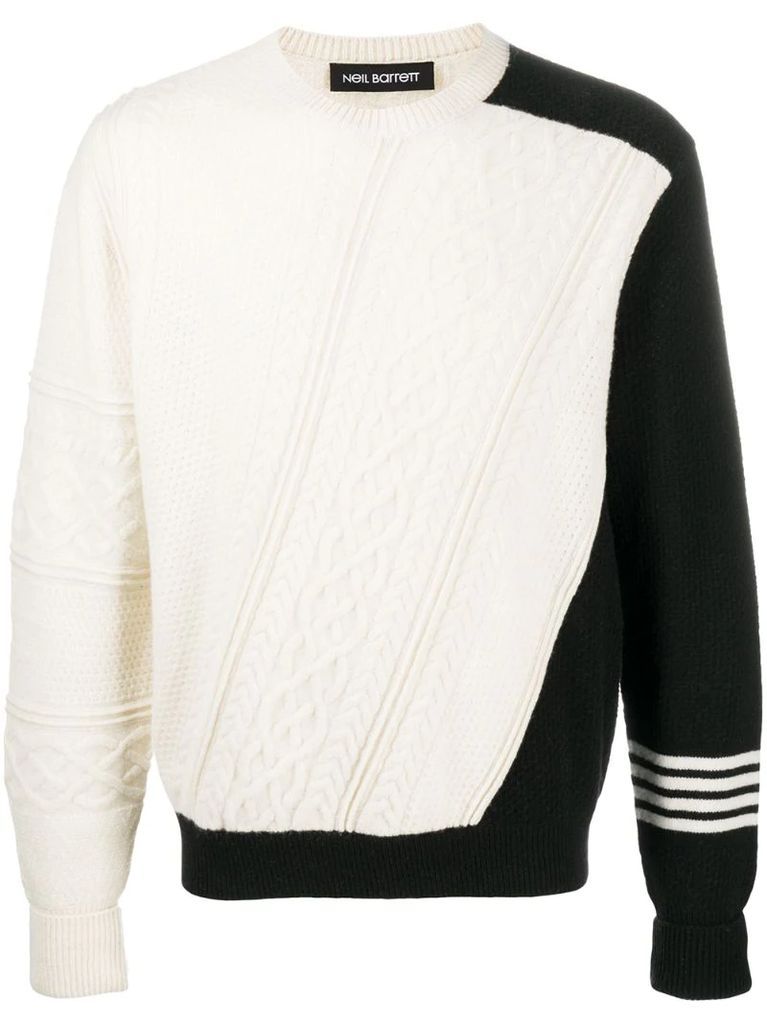 contrast sleeve multi-knit jumper