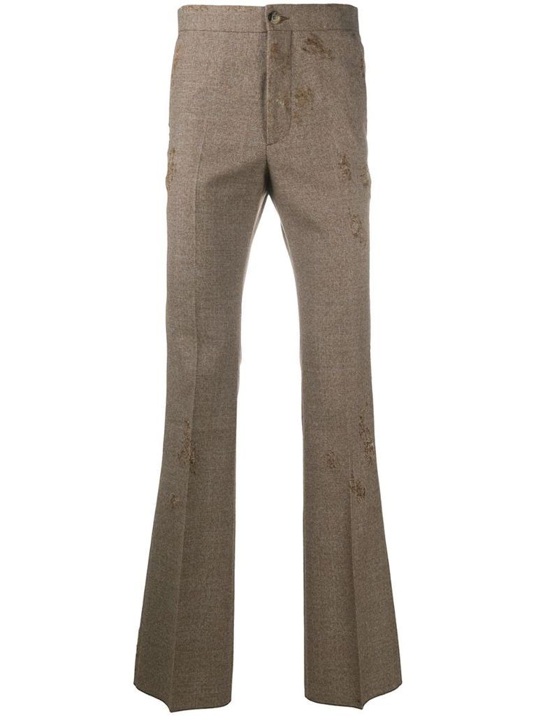 distressed-finish wool trousers