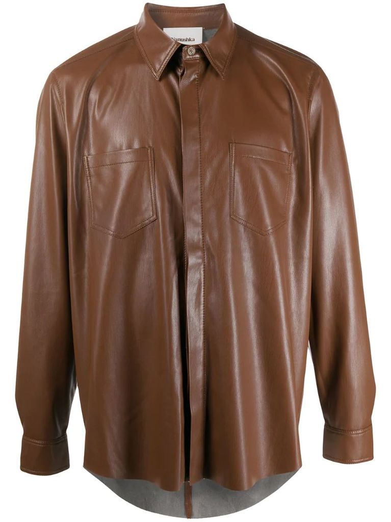 patch-pocket faux leather shirt