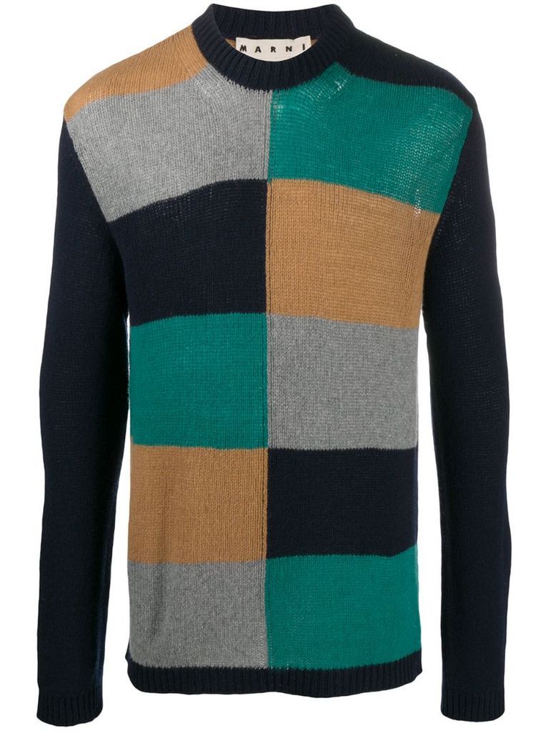 intarsia colour-block pattern knitted jumper