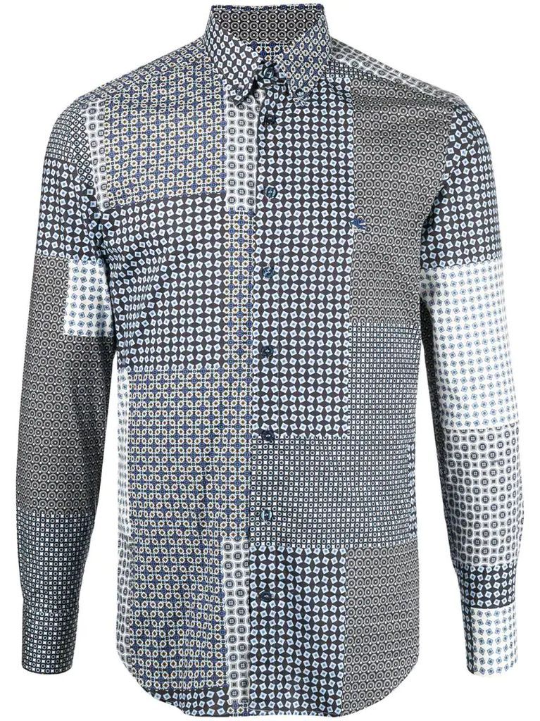 mixed print button-up shirt