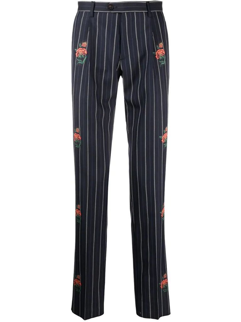 woven rose striped trousers
