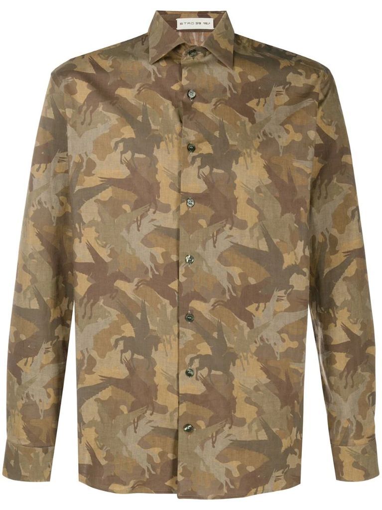 long-sleeved camouflage print shirt
