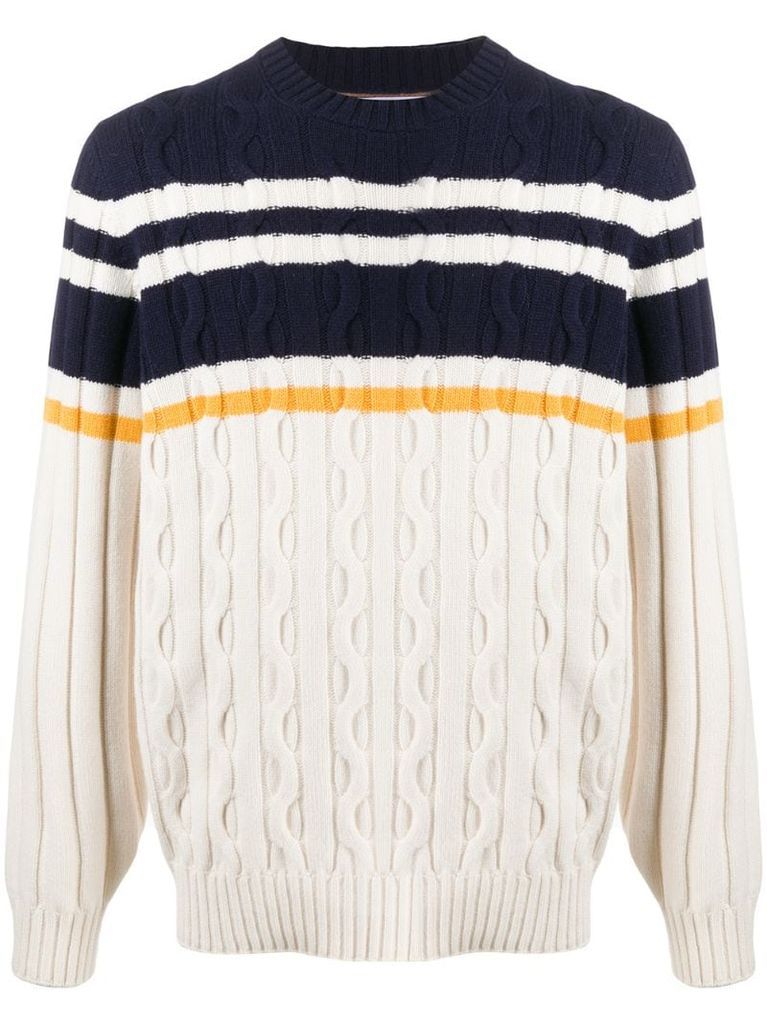 colour-block cable knit jumper