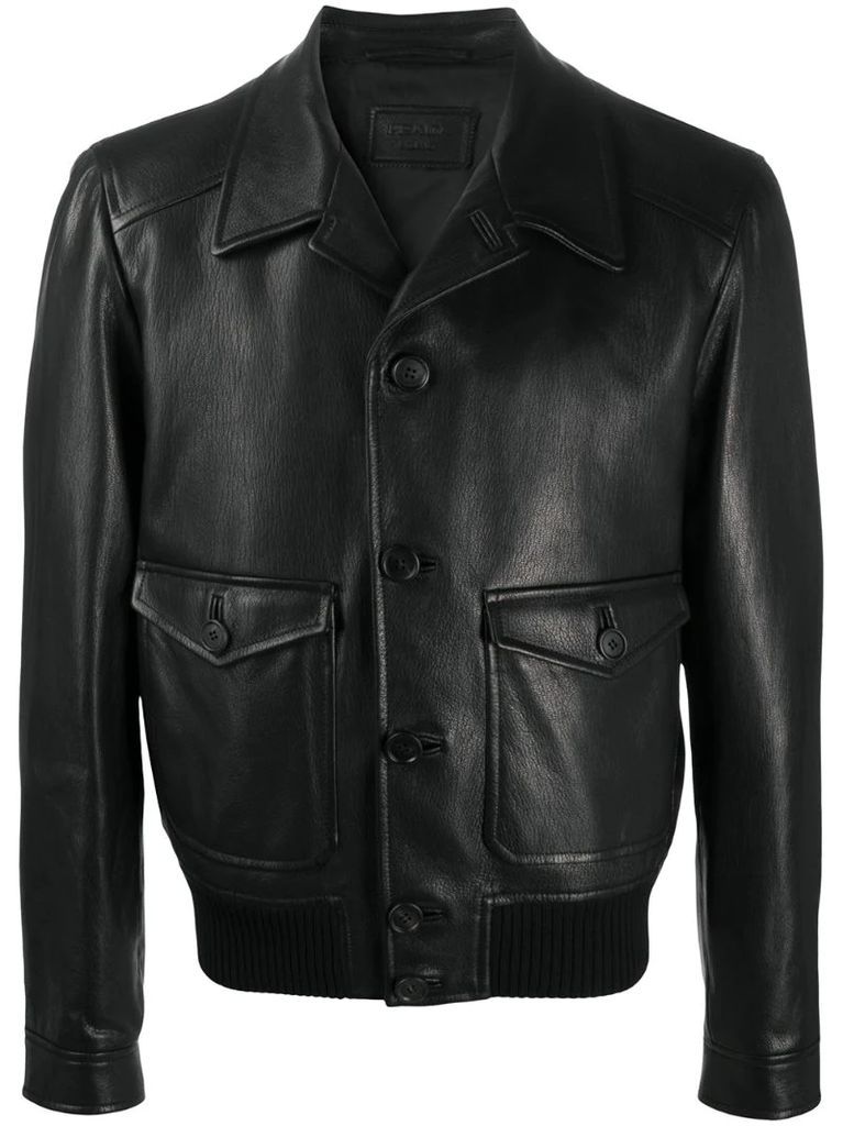 spread-collar leather jacket