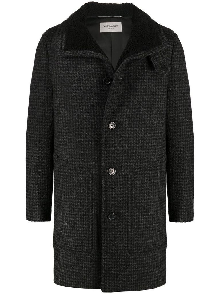 shearling-collar check wool coat