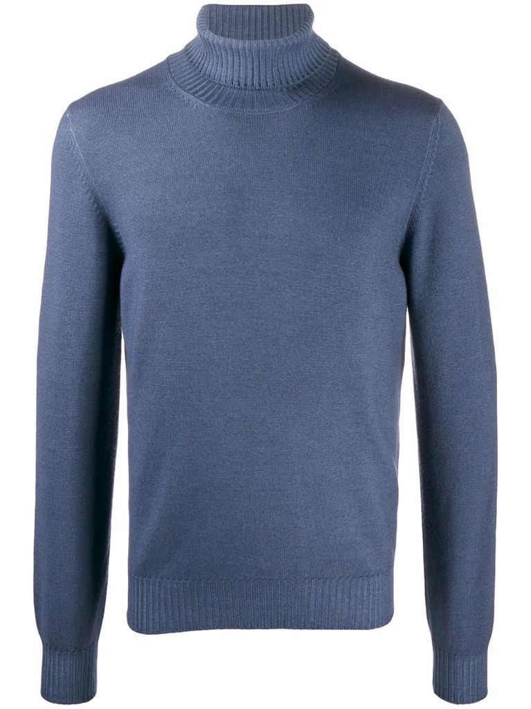 ribbed roll-neck wool jumper