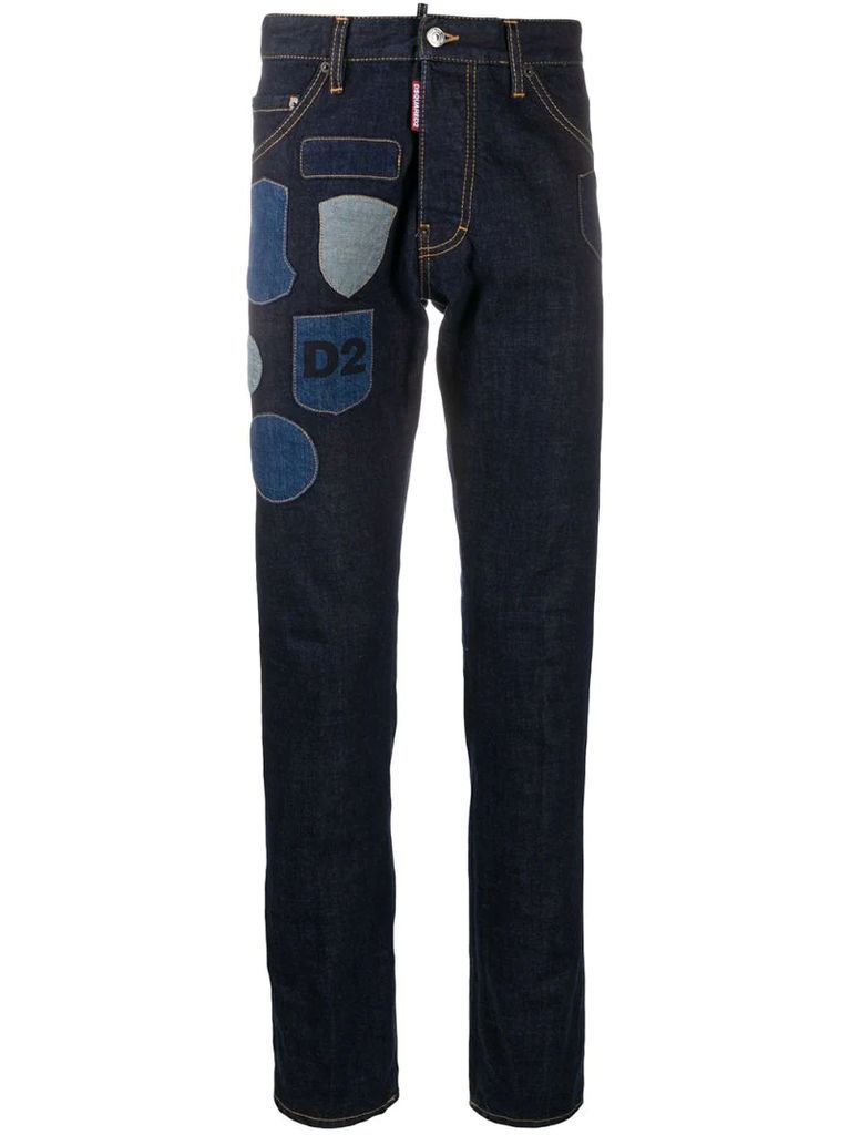 patch-embellished straight-leg jeans