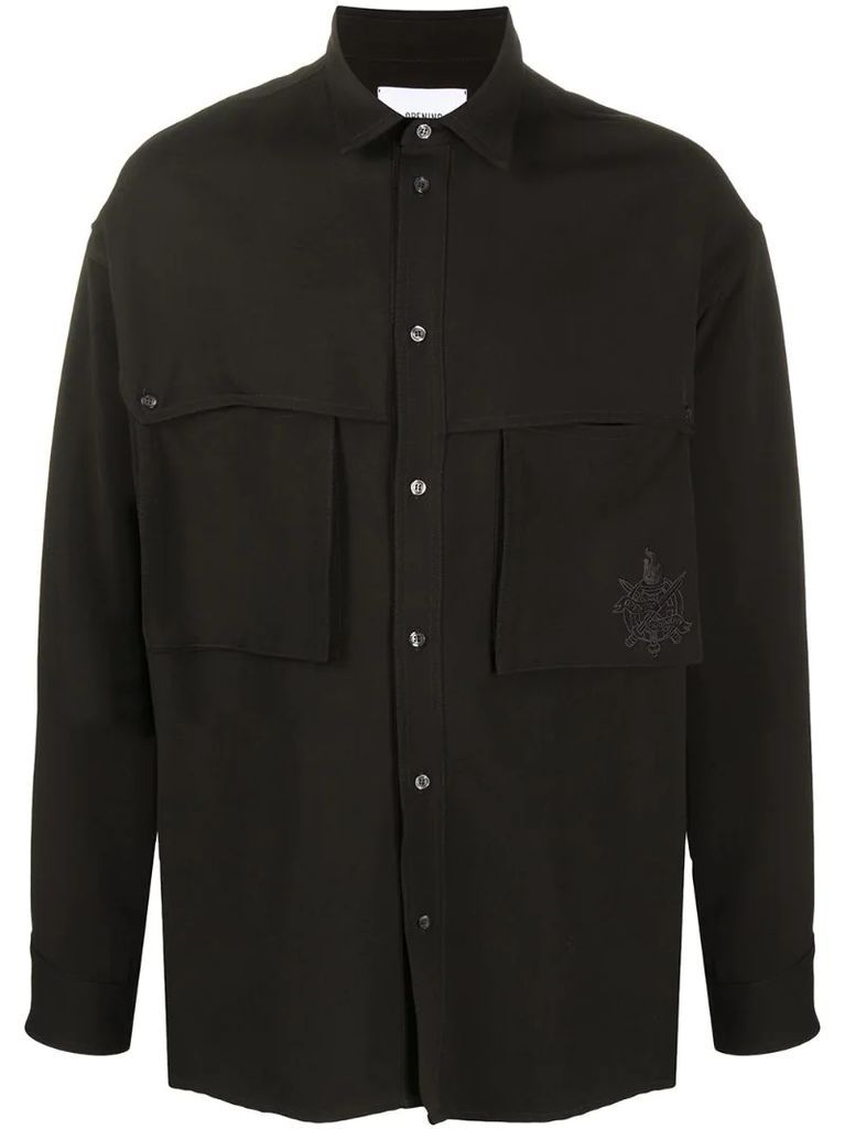 logo-embroidered long-sleeved shirt