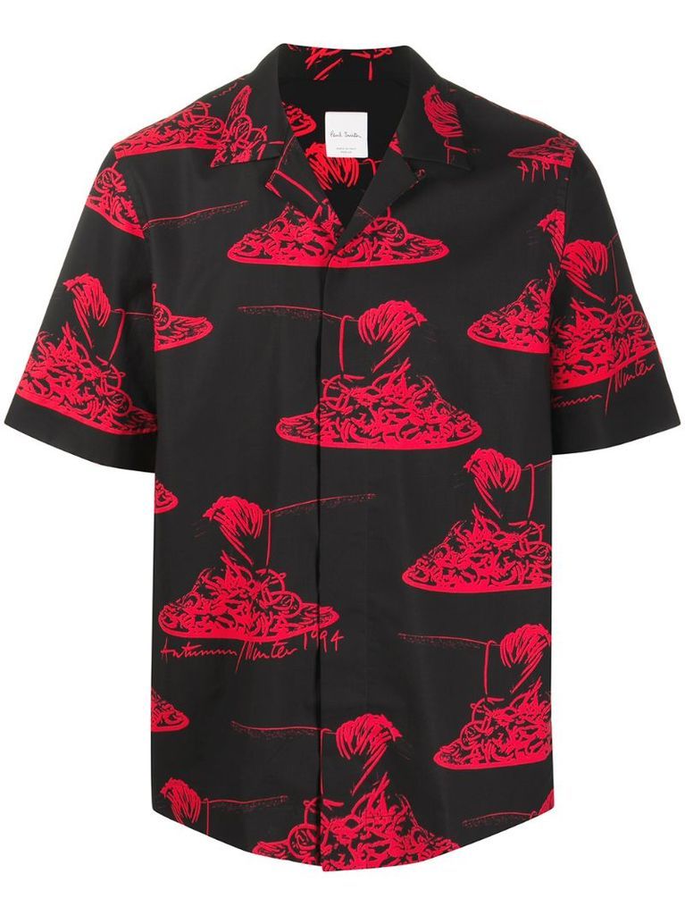 spaghetti print cuban collar shirt