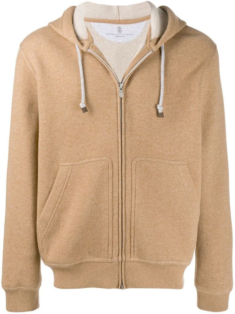 zipped drawstring hoodie