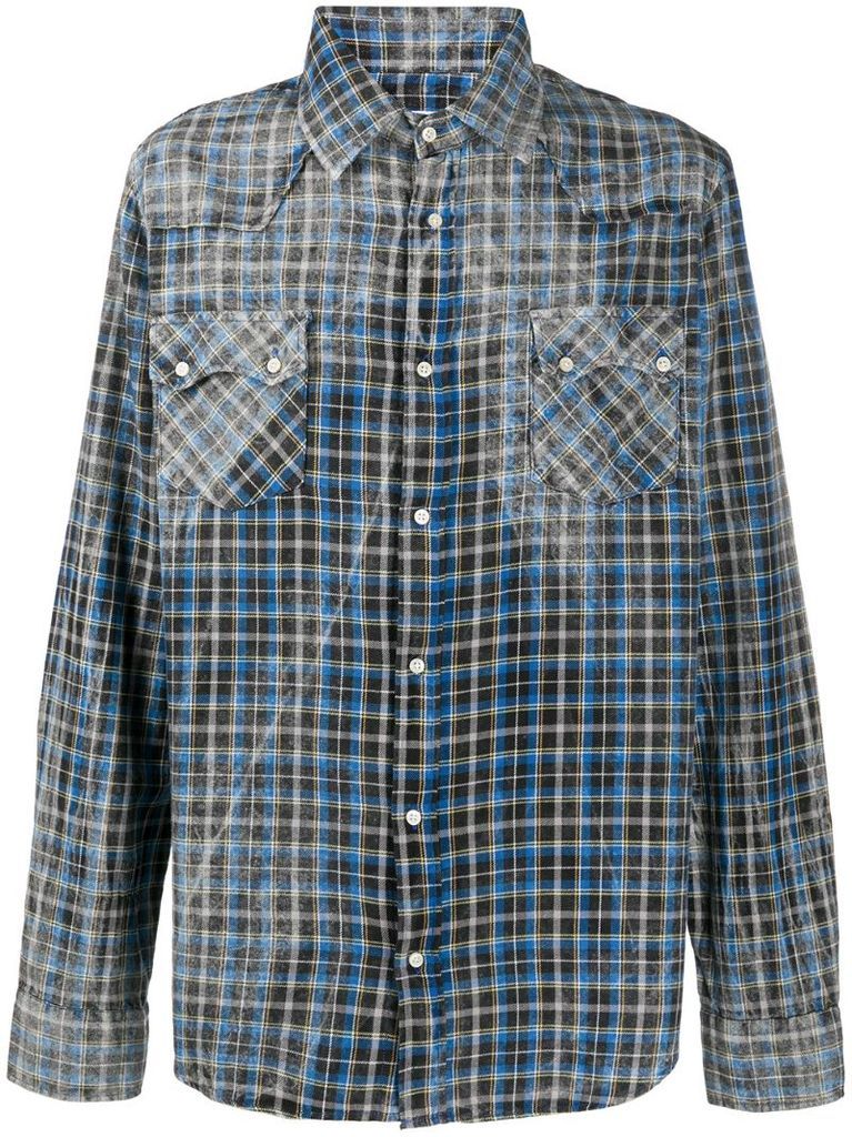 distressed check-pattern shirt