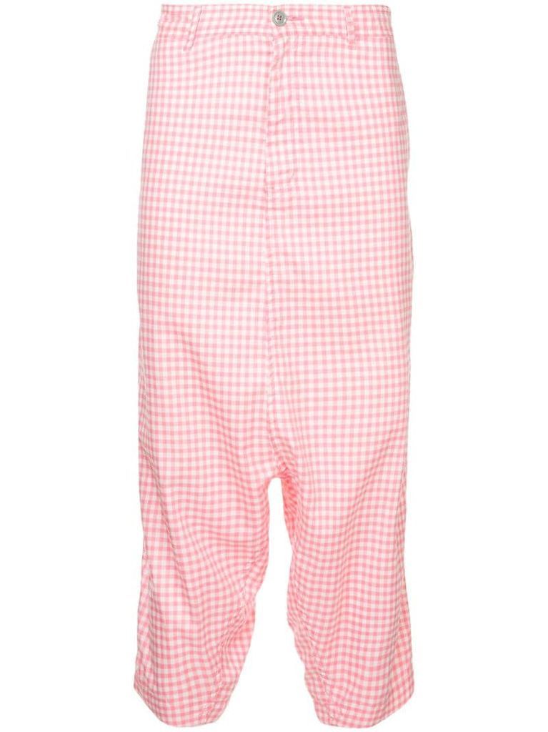 gingham drop crotch trousers