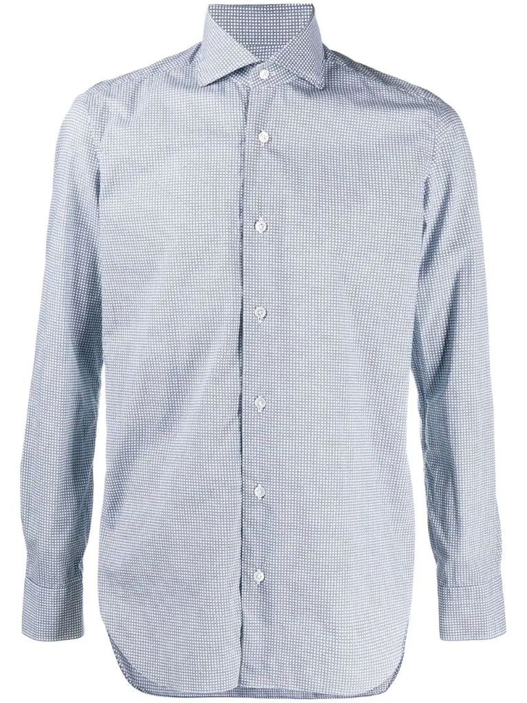 micro-check print long-sleeved shirt