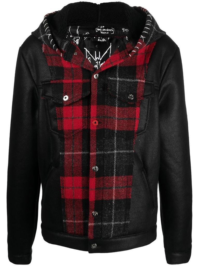 checked-panel hooded jacket
