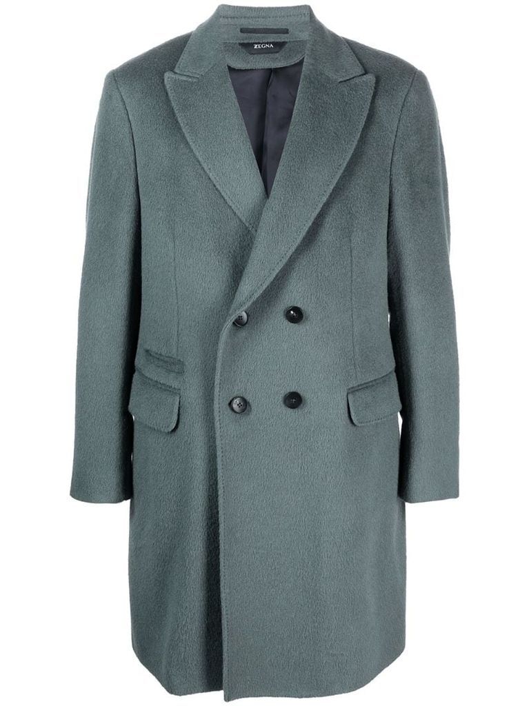 brushed wool-blend double-breasted coat