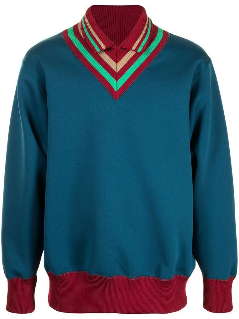 knitted stripe-collar jumper