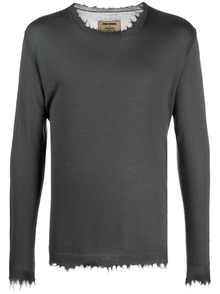 textured-edge round neck cashmere jumper