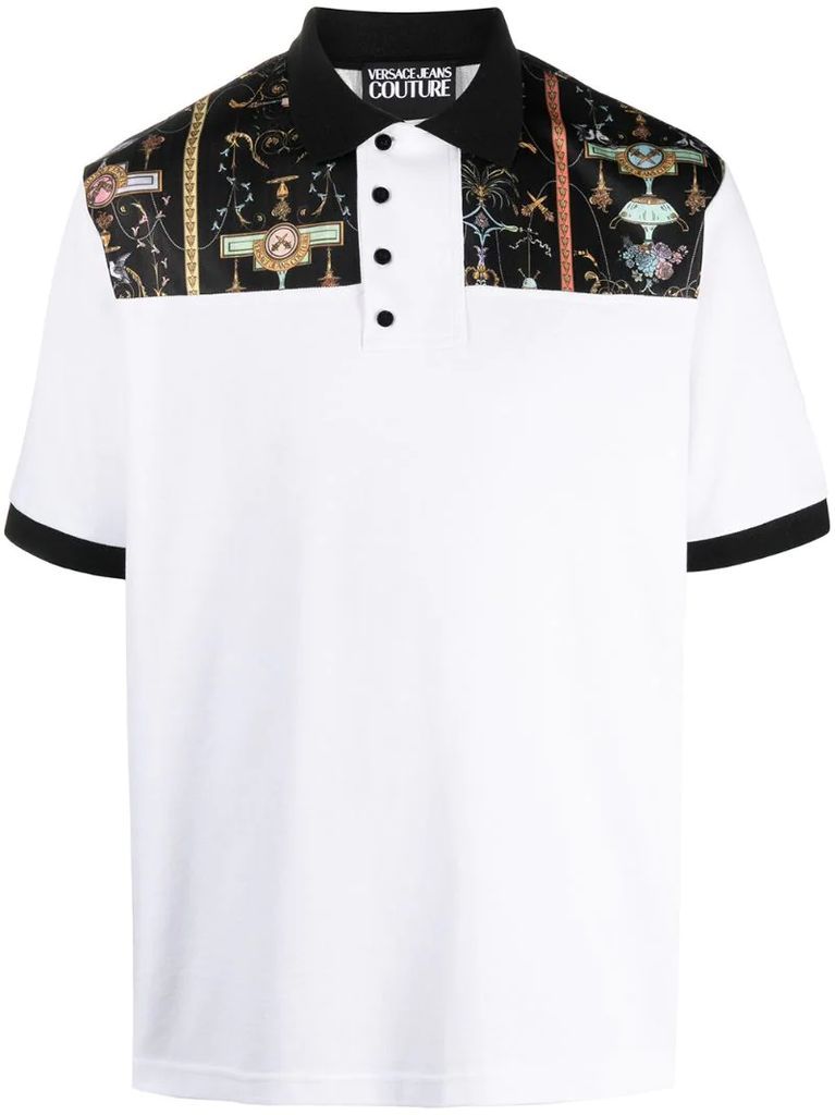 Barocco-print two-tone polo shirt