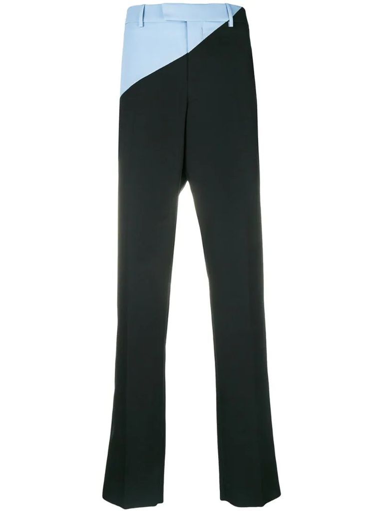 bicolour straight leg trousers