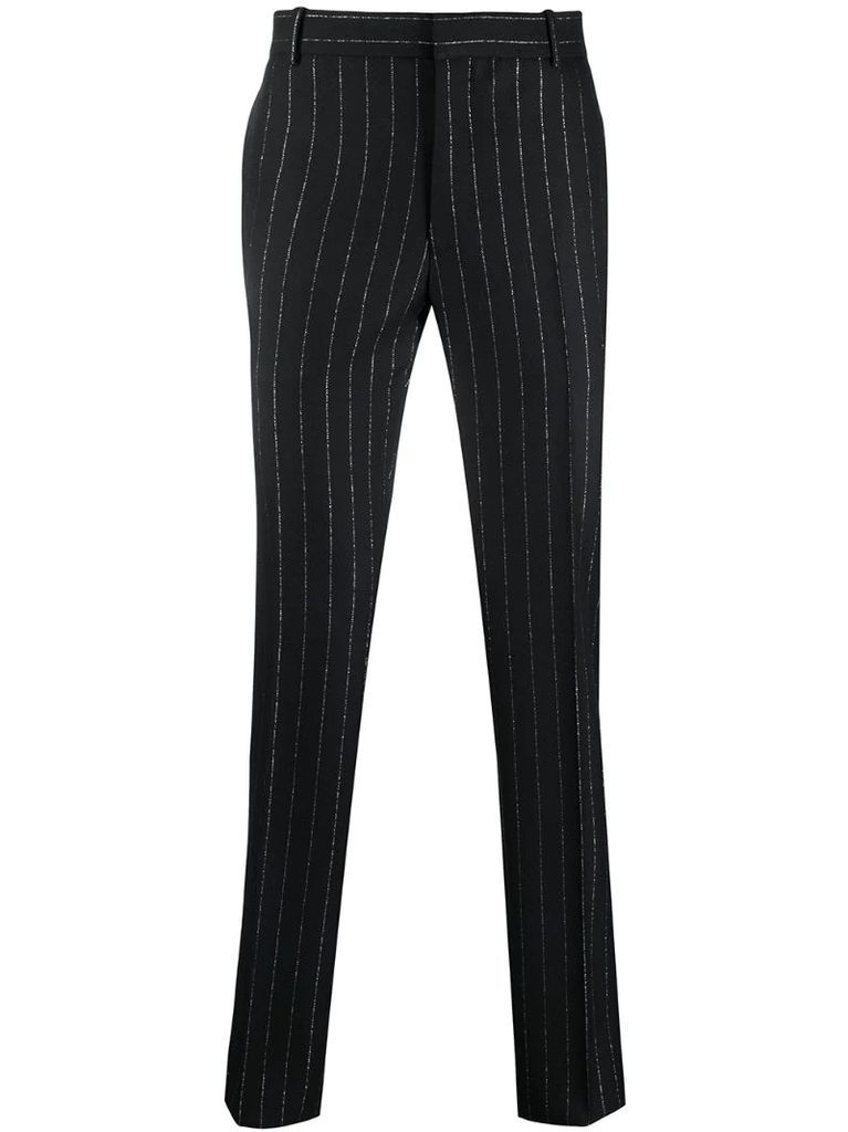 metallic pinstripe tailored trousers