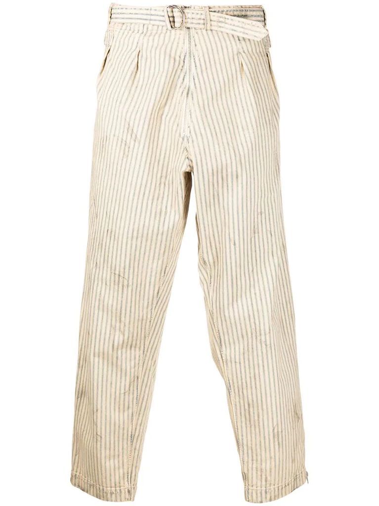 distressed pinstripe trousers